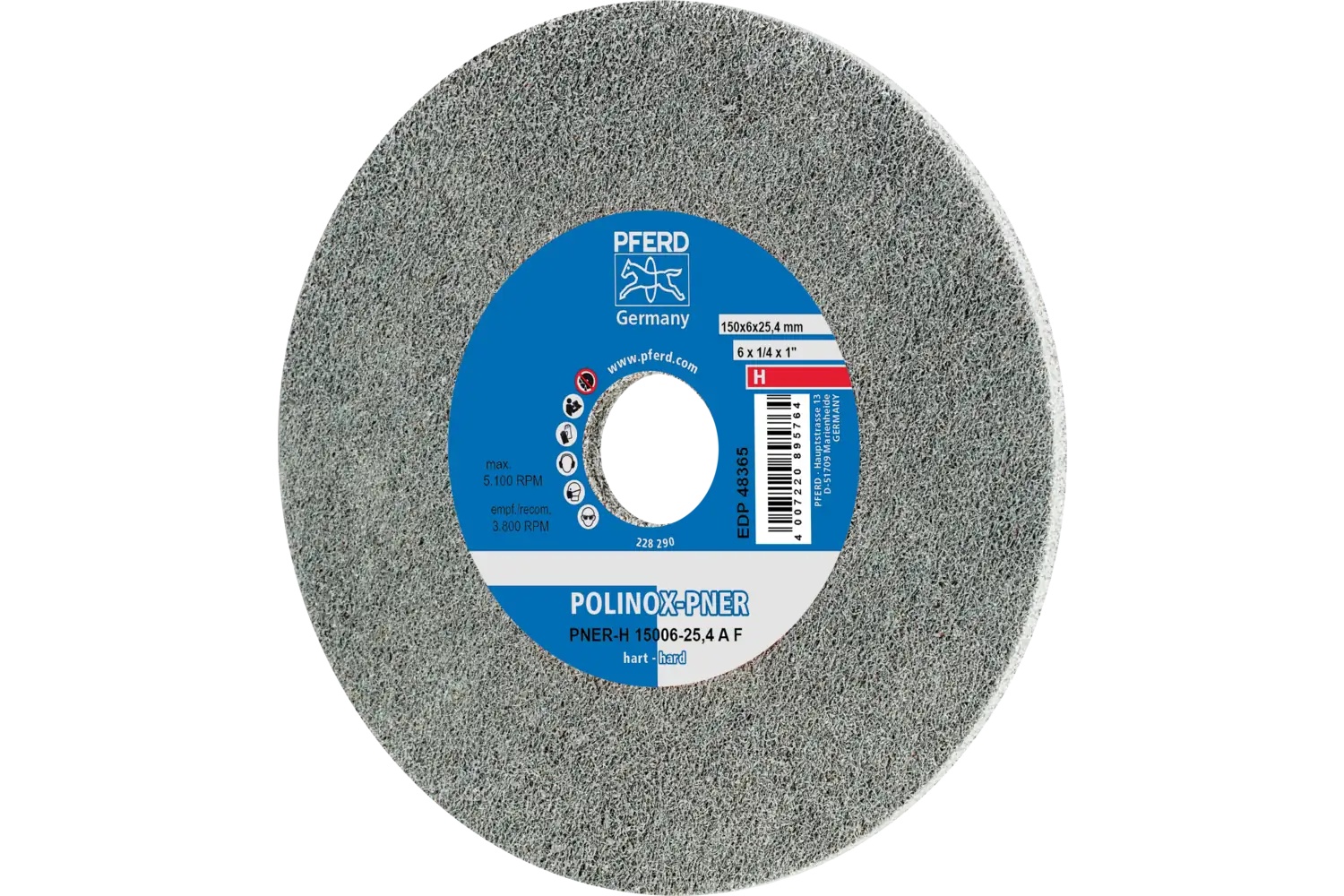 Picture of Pferd Polinox® Unitized Wheel, 6" X 1/4 X 1, Fine, Hard, 6Am, Aluminum Oxide